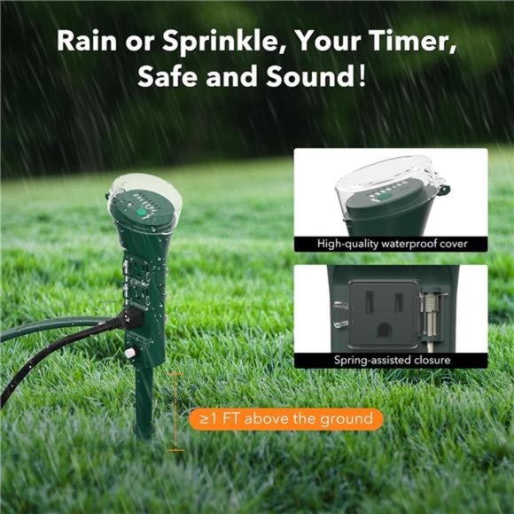 BN-LINK Outdoor Power Stake Timer, Dusk to Dawn Sensors, 6 Grounded Outlets - Picture 4 of 6